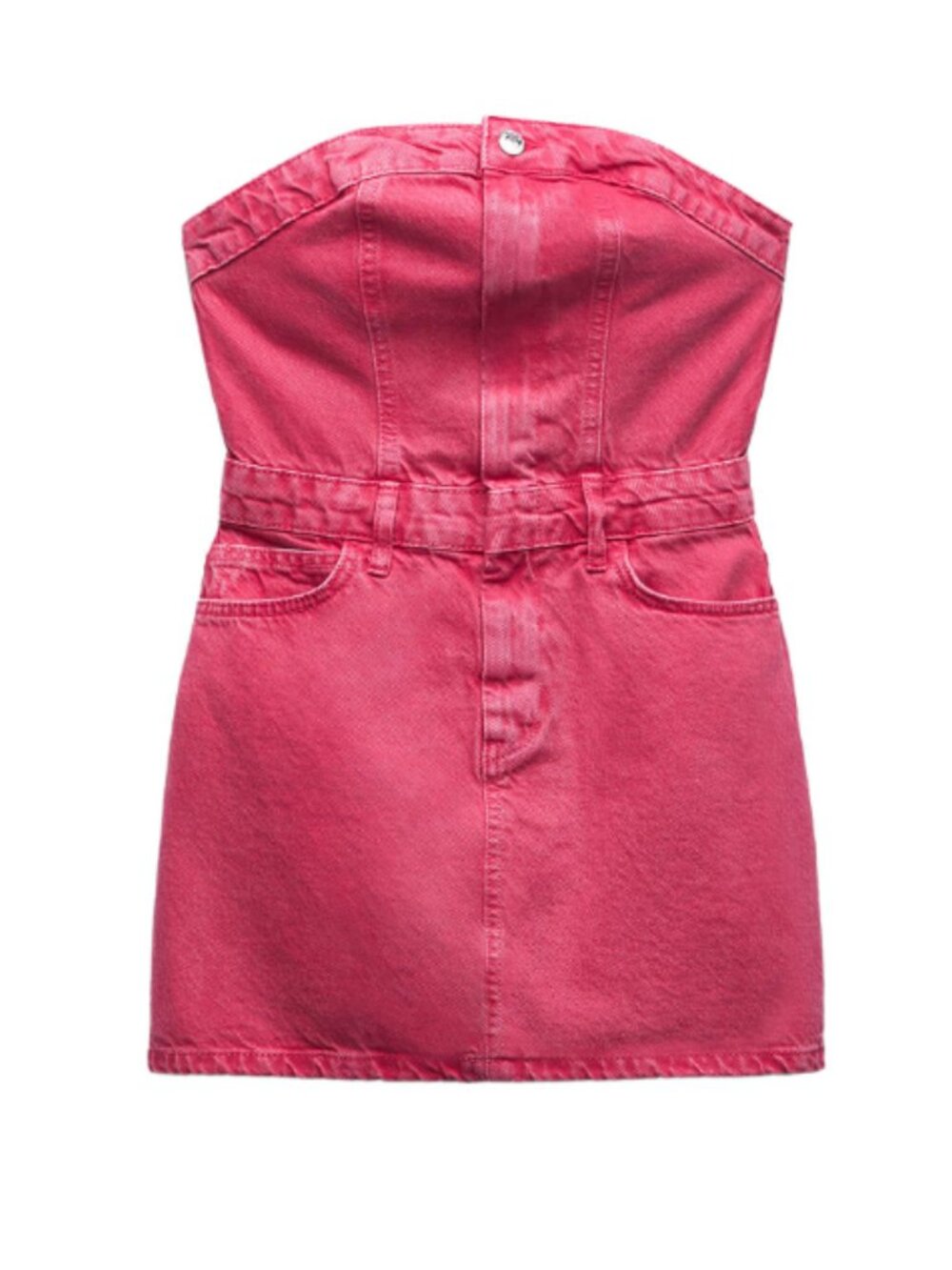 Pink Denim Strapless Mini Dress